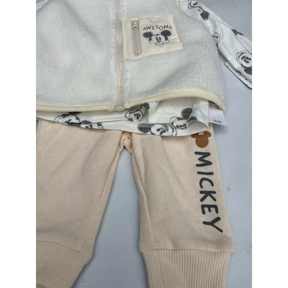 Disney Mickey Mouse Boys 3-Pc Vest, Long Sleeve Shirt & Pants Size 3-6 Month NWT